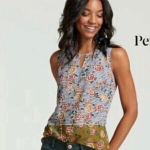 CAbi 5354 Penelope Tank Stripe Floral Sleeveless